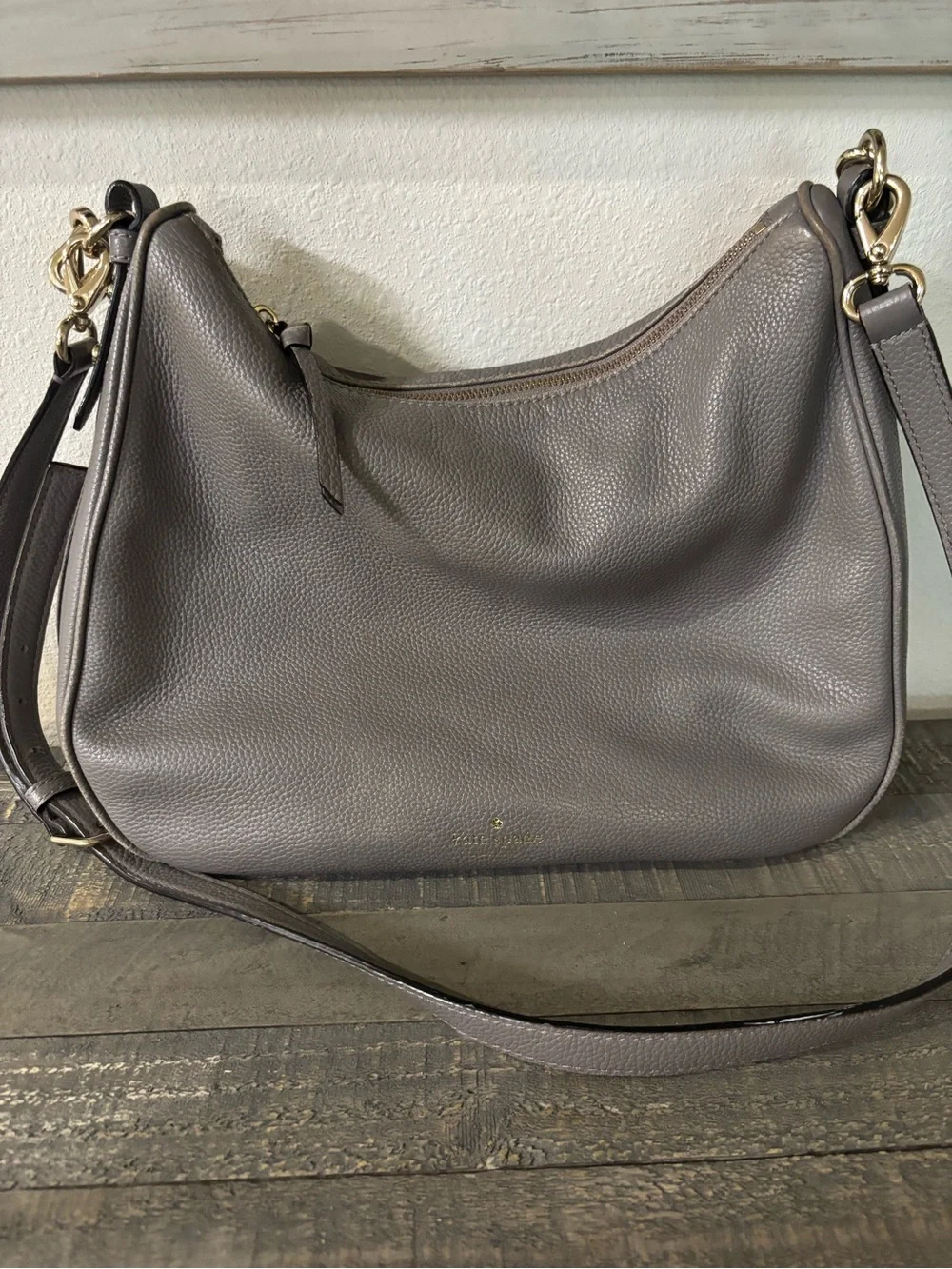 Pebbled Leather Shoulder Bag in Taupe